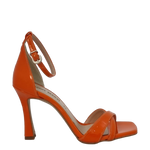 Sandalo punta quadrata in vernice arancio