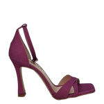 Sandalo punta quadrata in glitter fuxia