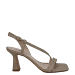 Sandali eleganti a punta quadrata in glitter platino