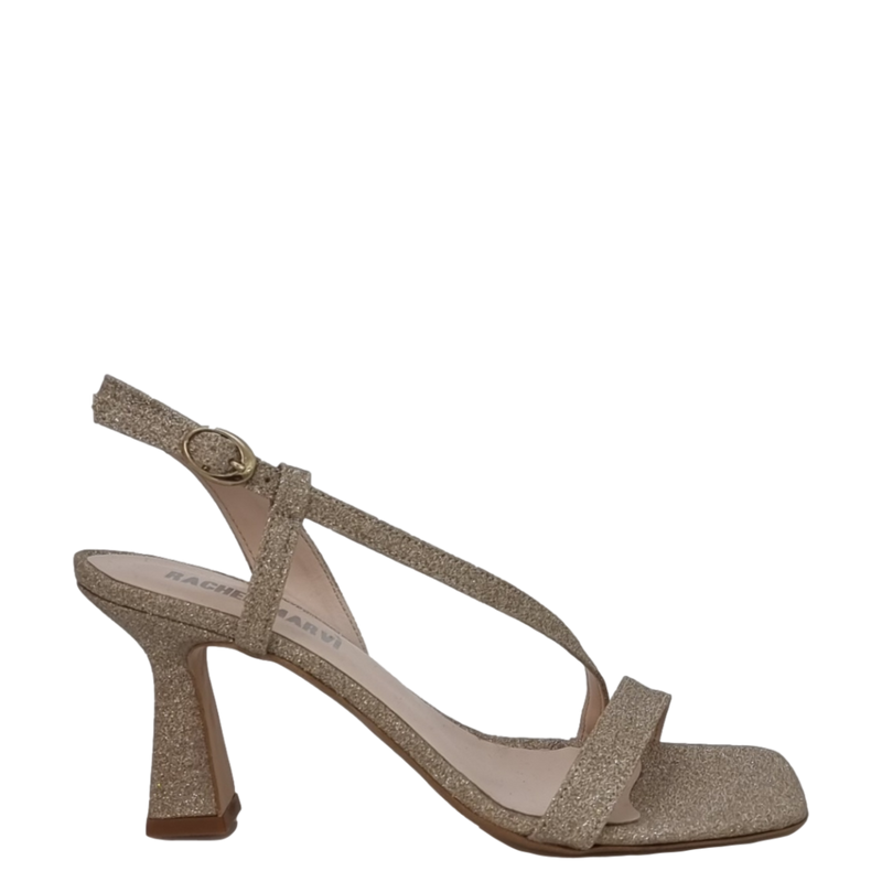 Sandali eleganti a punta quadrata in glitter platino