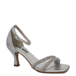 Sandali eleganti argento con strass e tacco medio