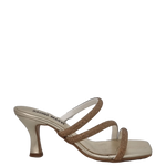 Sandali scalzati eleganti platino con strass e tacco medio
