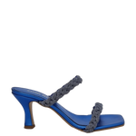 Sandali scalzati eleganti blu con strass treccia e tacco medio