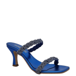 Sandali scalzati eleganti blu con strass treccia e tacco medio