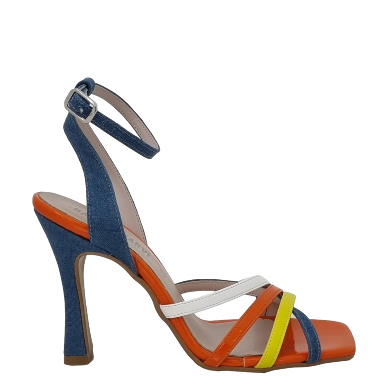 Sandalo donna in jeans con riporto vernice