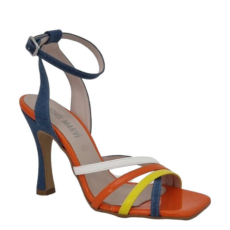 Sandalo donna in jeans con riporto vernice