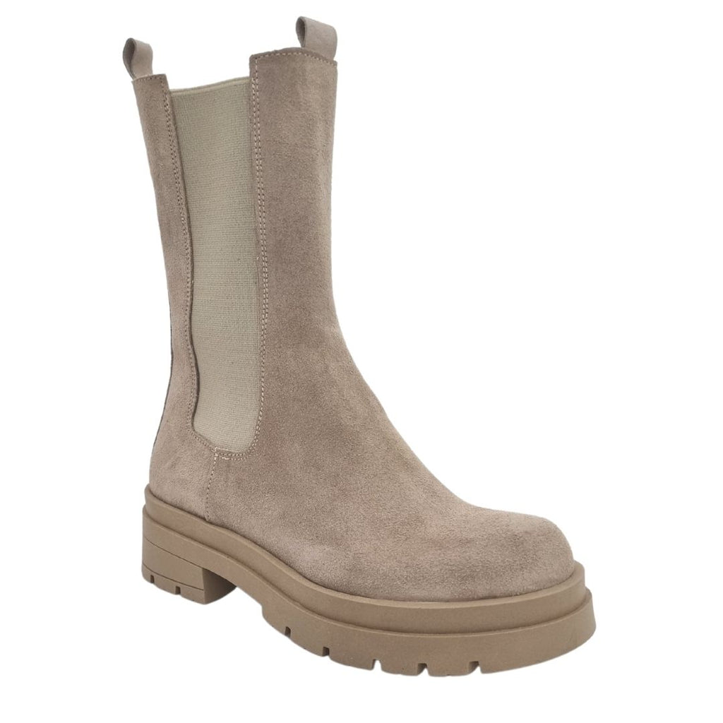 Tronchetti beige con elastico vera pelle scamosciata