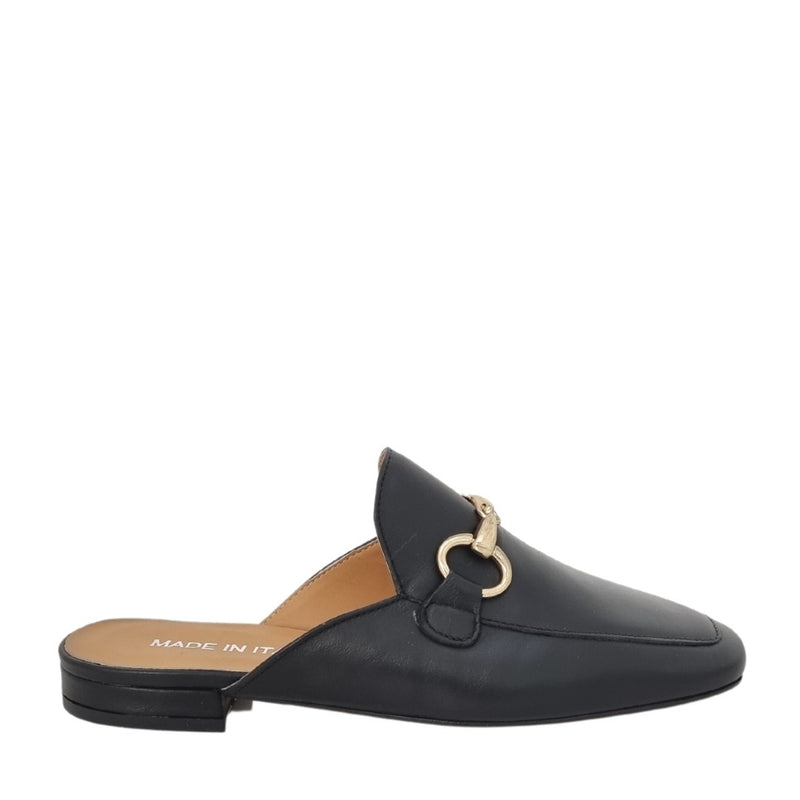 Mules vera pelle nero con morsetto oro