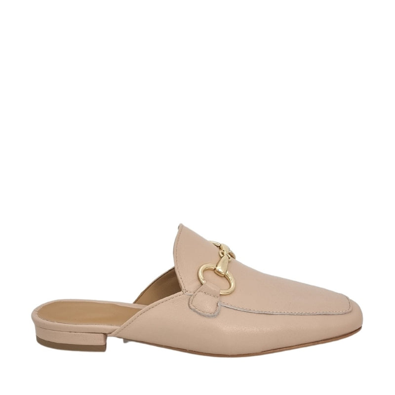 Mules vera pelle cipria con morsetto oro